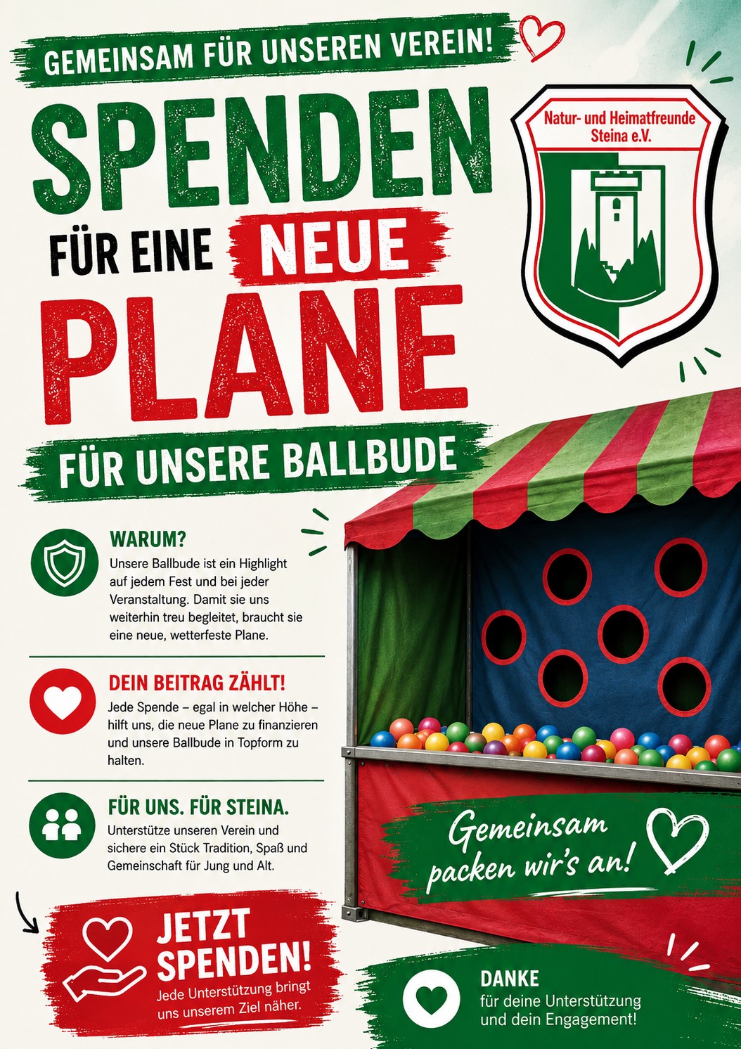 Spendenaktion für eine neue Plane der Ballbude der Natur- und Heimatfreunde Steina e.V.